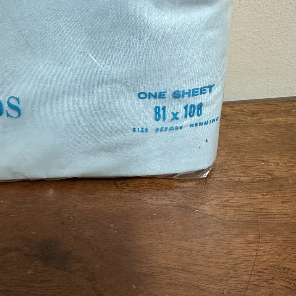 Vtg Wondercale No Iron Percale Blue Full Flat Sheet Made USA NEW NOS
